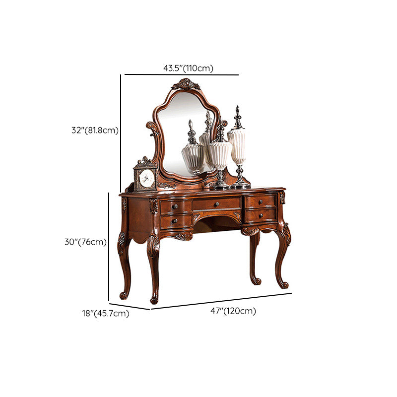 Traditional Solid Wood With Drawer Bedroom Mirror Makeup Vanity Set