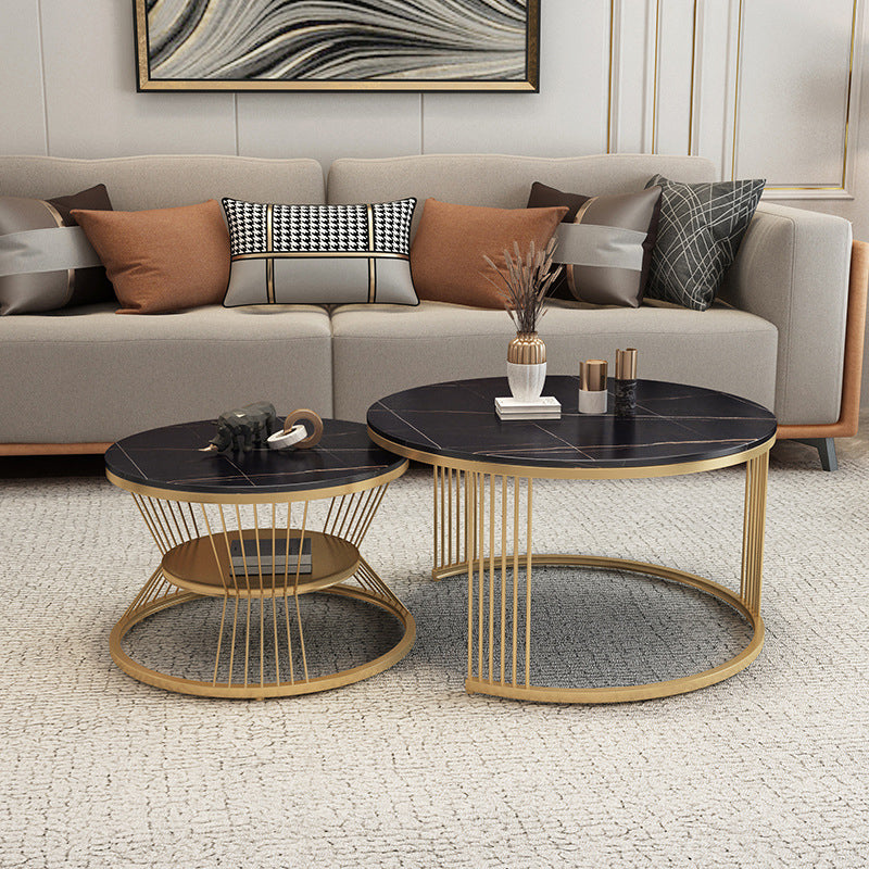 Round Slate Coffee Table Glam Nesting Coffee Table Set with Storage Shelf Clearhalo 'Coffee & Accent Tables' 'Coffee Tables' 'coffee_tables' 'furn' 'furn_coffee_tables' 'Furniture' 'Living Room Furniture' 6861440