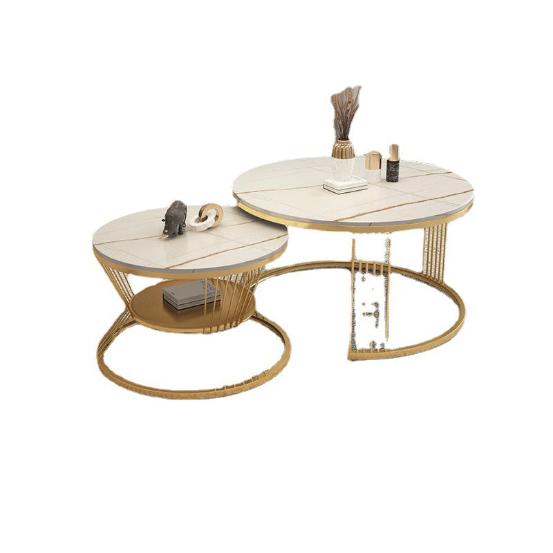 Round Slate Coffee Table Glam Nesting Coffee Table Set with Storage Shelf Clearhalo 'Coffee & Accent Tables' 'Coffee Tables' 'coffee_tables' 'furn' 'furn_coffee_tables' 'Furniture' 'Living Room Furniture' 6861444