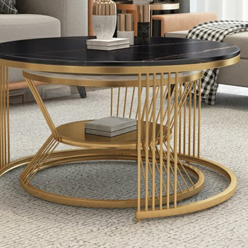 Round Slate Coffee Table Glam Nesting Coffee Table Set with Storage Shelf Clearhalo 'Coffee & Accent Tables' 'Coffee Tables' 'coffee_tables' 'furn' 'furn_coffee_tables' 'Furniture' 'Living Room Furniture' 6861446