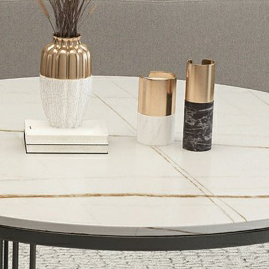 丸いスレートコーヒーテーブルグラムネスティングコーヒーテーブルセットストレージシェルフ