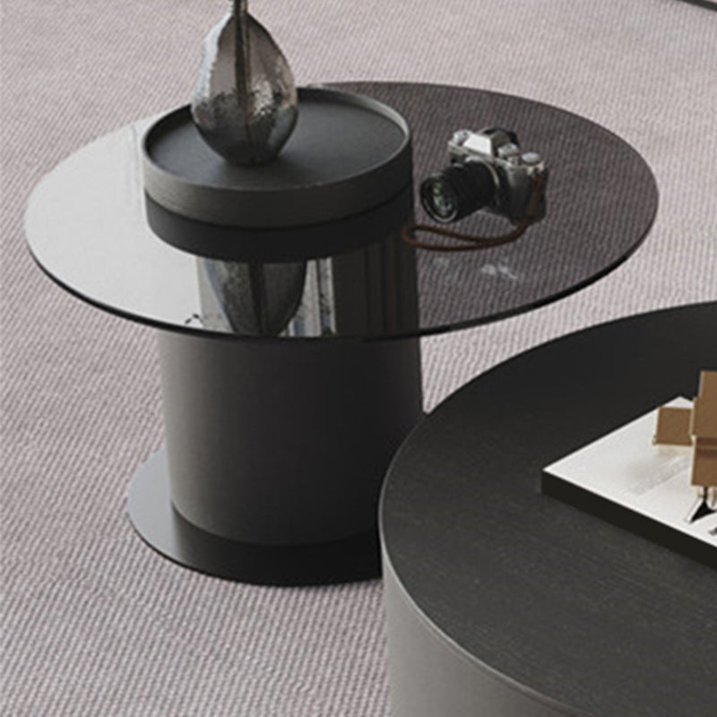 11"H Contemporary Coffee Table Round Coffee Cocktail Table with Drawer