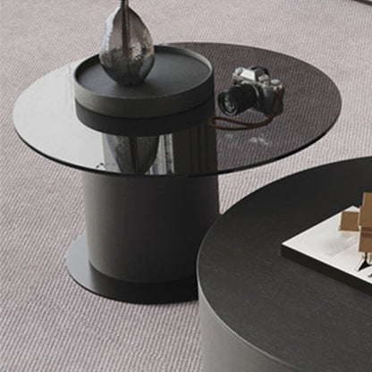 11"H Contemporary Coffee Table Round Coffee Cocktail Table with Drawer