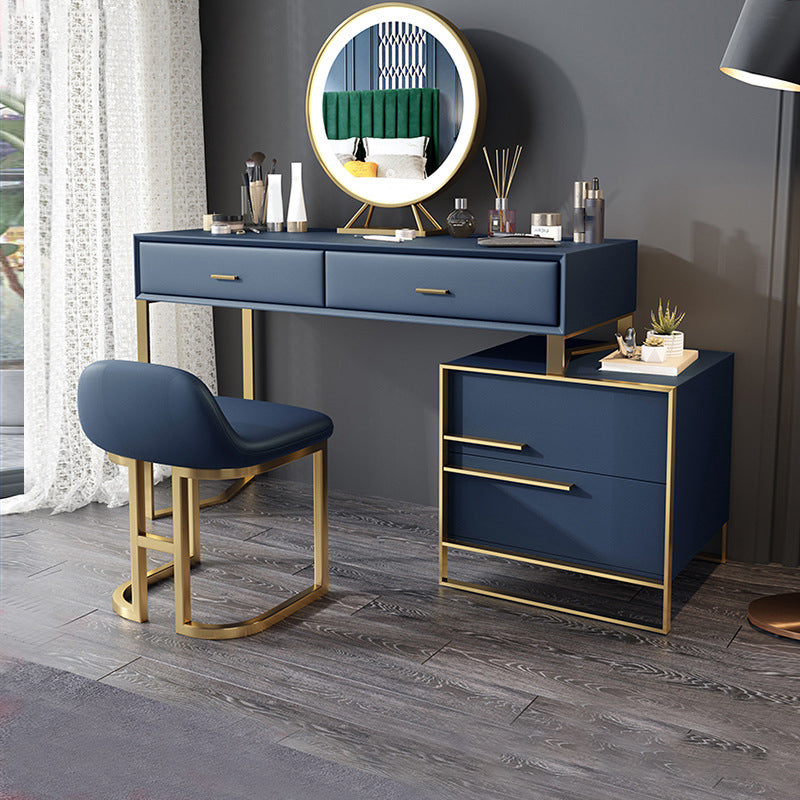 Glam Make-up Vanity Faux Leather Mirror Bedroom Makeup Vanity Set Makeup Vanity & Mirror & Stools Blue Clearhalo 'Bedroom Furniture' 'furn' 'furn_makeup_vanities' 'Furniture' 'Makeup Vanities' 'makeup_vanities' 6861546