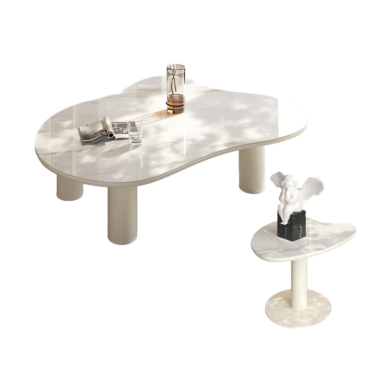 Marble White Single Coffee Table Modern Free-Form Coffee Table 39"L x 28"W x 14"H + 26"L x 26"W x 20"H Clearhalo 'Coffee & Accent Tables' 'Coffee Tables' 'coffee_tables' 'furn' 'furn_coffee_tables' 'Furniture' 'Living Room Furniture' 6862050