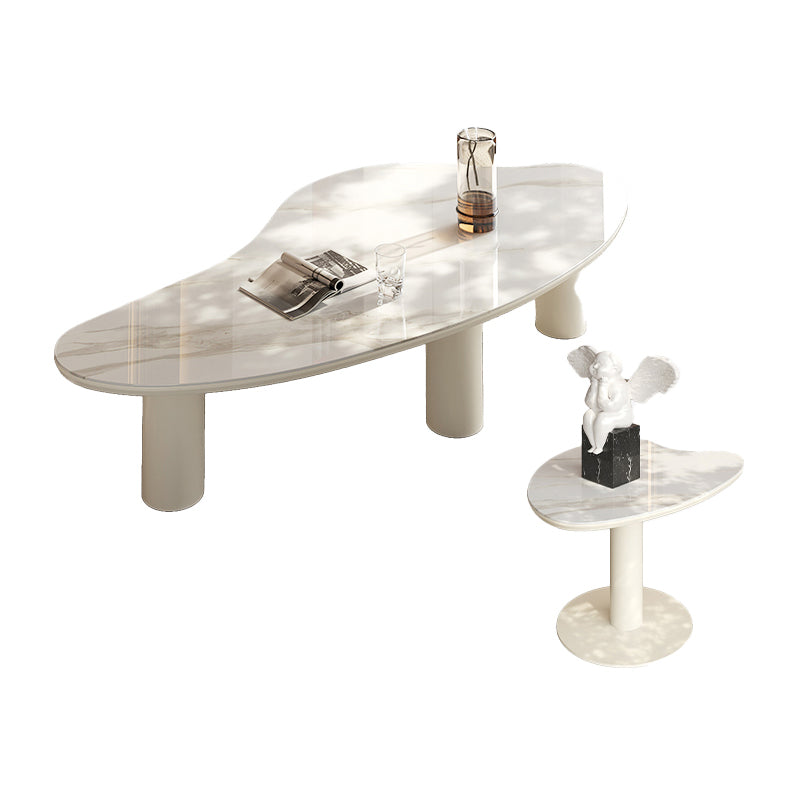 Marble White Single Coffee Table Modern Free-Form Coffee Table 51"L x 26"W x 14"H + 26"L x 26"W x 20"H Clearhalo 'Coffee & Accent Tables' 'Coffee Tables' 'coffee_tables' 'furn' 'furn_coffee_tables' 'Furniture' 'Living Room Furniture' 6862051