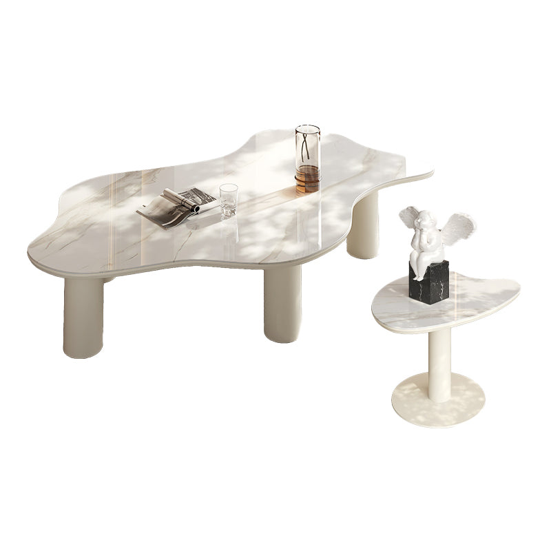 Marble White Single Coffee Table Modern Free-Form Coffee Table 53"L x 31"W x 14"H + 26"L x 26"W x 20"H Clearhalo 'Coffee & Accent Tables' 'Coffee Tables' 'coffee_tables' 'furn' 'furn_coffee_tables' 'Furniture' 'Living Room Furniture' 6862054