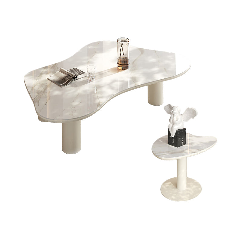Marble White Single Coffee Table Modern Free-Form Coffee Table 51"L x 31"W x 14"H + 26"L x 26"W x 20"H Clearhalo 'Coffee & Accent Tables' 'Coffee Tables' 'coffee_tables' 'furn' 'furn_coffee_tables' 'Furniture' 'Living Room Furniture' 6862066