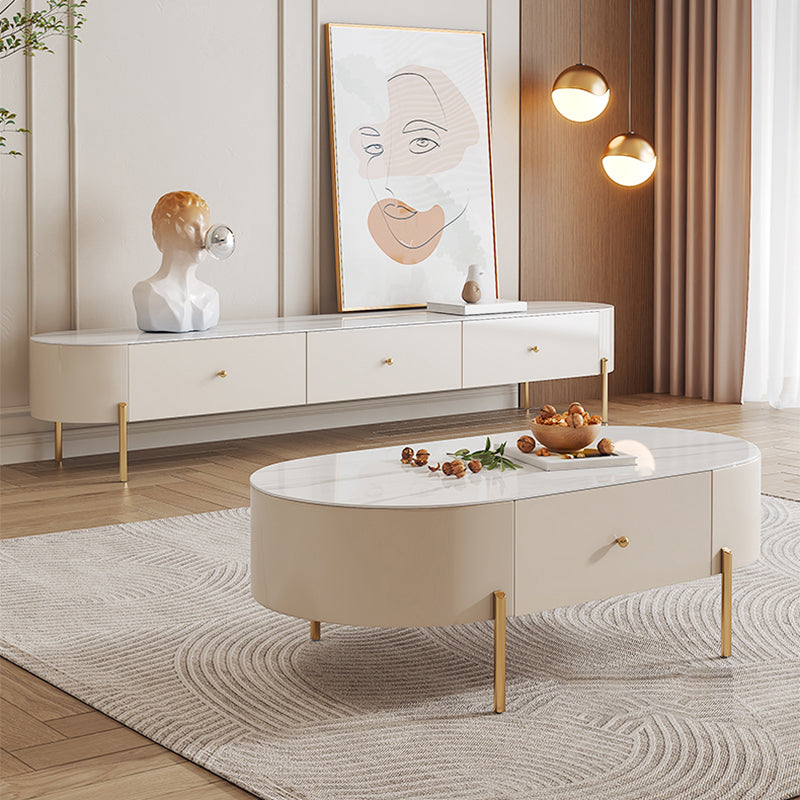 2 Legs Single Coffee Table Glam Oval Coffee Table with Drawer Clearhalo 'Coffee & Accent Tables' 'Coffee Tables' 'coffee_tables' 'furn' 'furn_coffee_tables' 'Furniture' 'Living Room Furniture' 6862077
