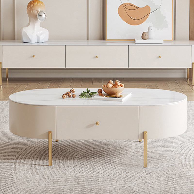 2 Legs Single Coffee Table Glam Oval Coffee Table with Drawer Clearhalo 'Coffee & Accent Tables' 'Coffee Tables' 'coffee_tables' 'furn' 'furn_coffee_tables' 'Furniture' 'Living Room Furniture' 6862079