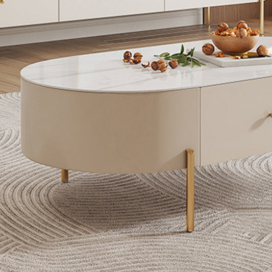 2本の脚シングルコーヒーテーブルグラム楕円形のコーヒーテーブルと引き出し付き