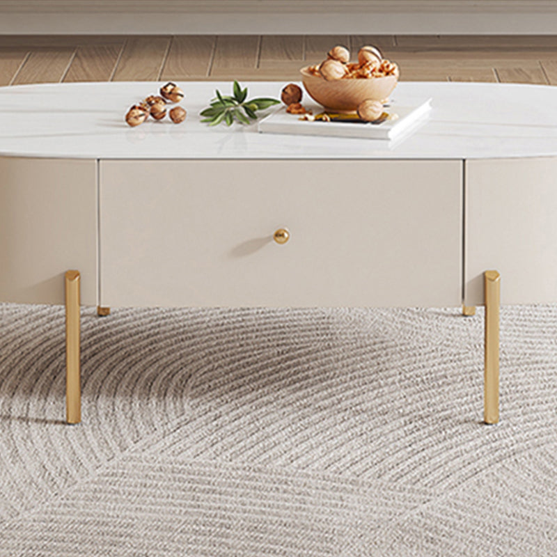 2 Legs Single Coffee Table Glam Oval Coffee Table with Drawer Clearhalo 'Coffee & Accent Tables' 'Coffee Tables' 'coffee_tables' 'furn' 'furn_coffee_tables' 'Furniture' 'Living Room Furniture' 6862083