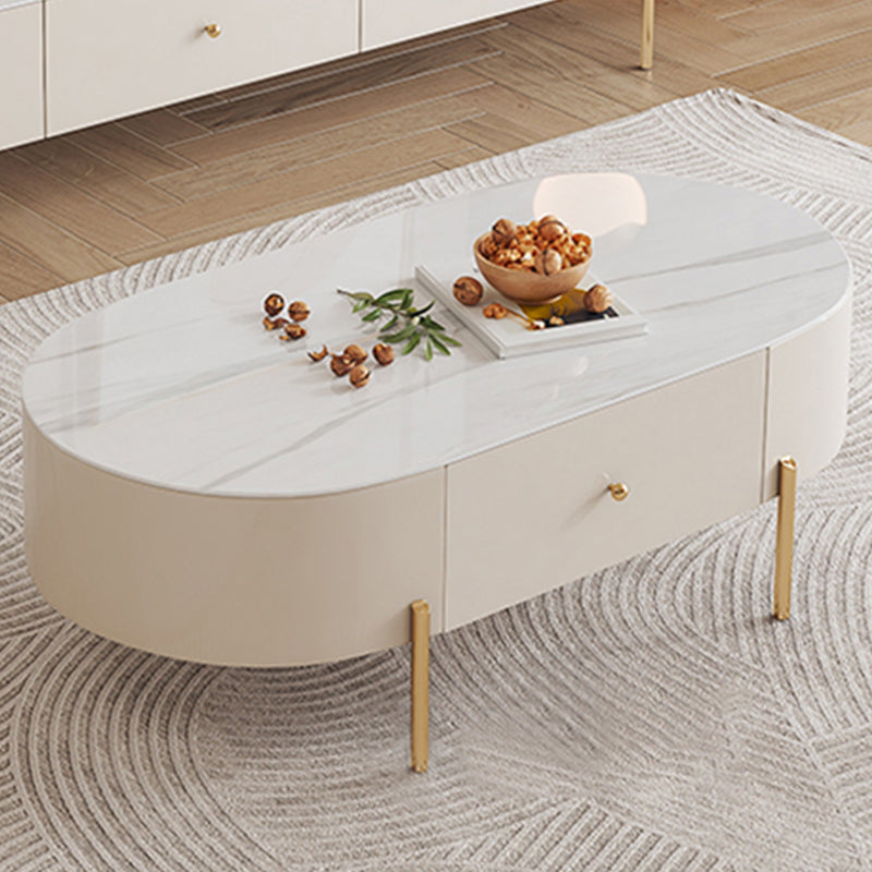 2 Legs Single Coffee Table Glam Oval Coffee Table with Drawer Clearhalo 'Coffee & Accent Tables' 'Coffee Tables' 'coffee_tables' 'furn' 'furn_coffee_tables' 'Furniture' 'Living Room Furniture' 6862084