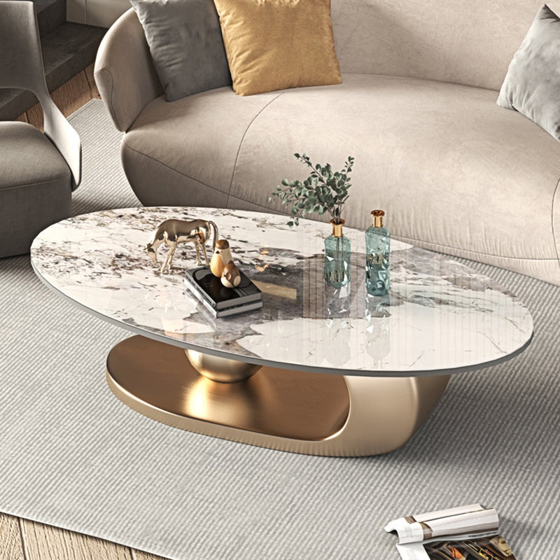 Kein störender Couchtisch aus Schiefer, ovaler Einzel-Couchtisch mit Sockel
