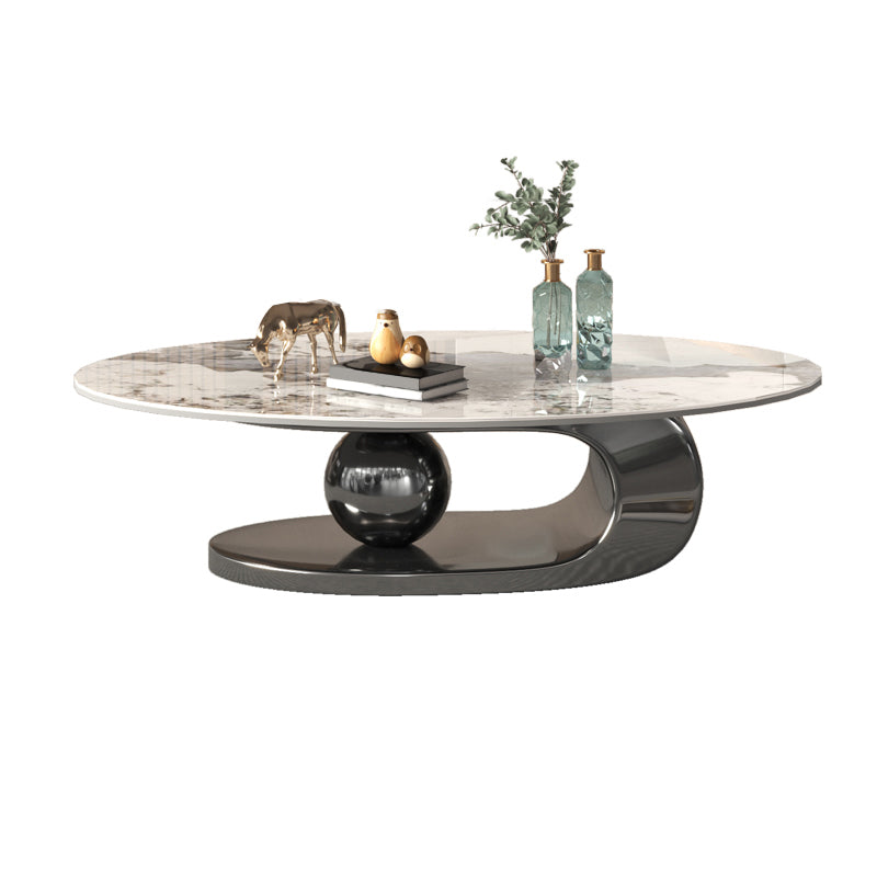 Kein störender Couchtisch aus Schiefer, ovaler Einzel-Couchtisch mit Sockel