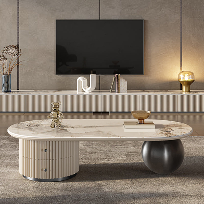No Distressing Slate Coffee Table Oval Single Coffee Table with 2 Drawers Clearhalo 'Coffee & Accent Tables' 'Coffee Tables' 'coffee_tables' 'furn' 'furn_coffee_tables' 'Furniture' 'Living Room Furniture' 6862125