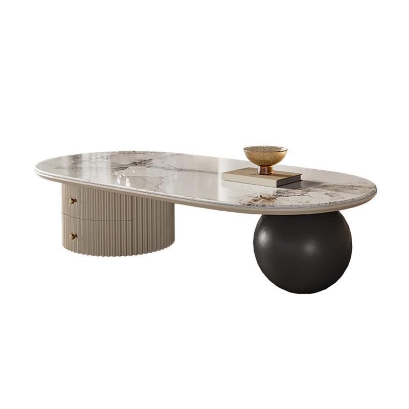 No Distressing Slate Coffee Table Oval Single Coffee Table with 2 Drawers Clearhalo 'Coffee & Accent Tables' 'Coffee Tables' 'coffee_tables' 'furn' 'furn_coffee_tables' 'Furniture' 'Living Room Furniture' 6862128