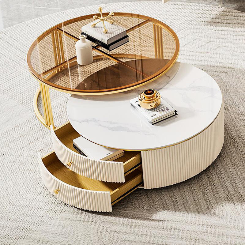 Glam Coffee Table Set Round 2-Piece Coffee Cocktail Table with Drawers Clearhalo 'Coffee & Accent Tables' 'Coffee Tables' 'coffee_tables' 'furn' 'furn_coffee_tables' 'Furniture' 'Living Room Furniture' 6862201