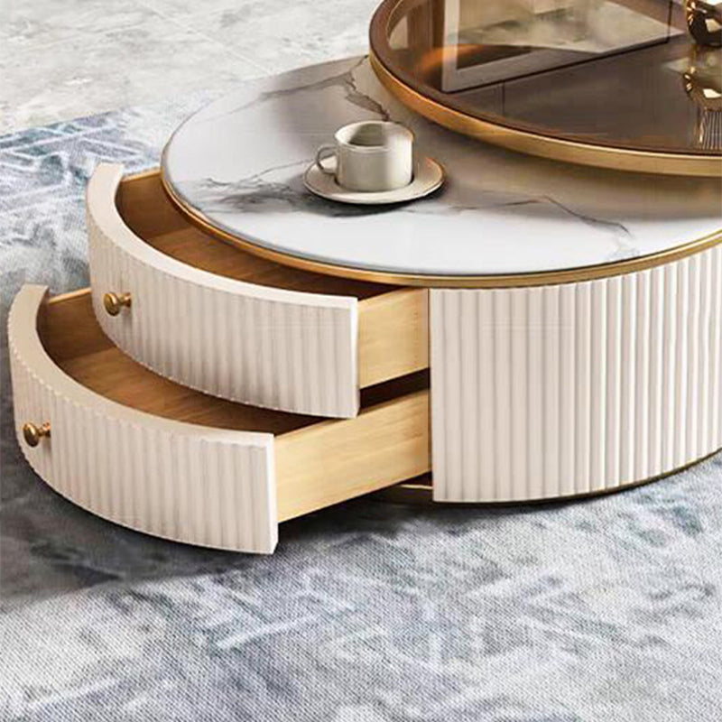 Glam Coffee Table Set Round 2-Piece Coffee Cocktail Table with Drawers Clearhalo 'Coffee & Accent Tables' 'Coffee Tables' 'coffee_tables' 'furn' 'furn_coffee_tables' 'Furniture' 'Living Room Furniture' 6862205