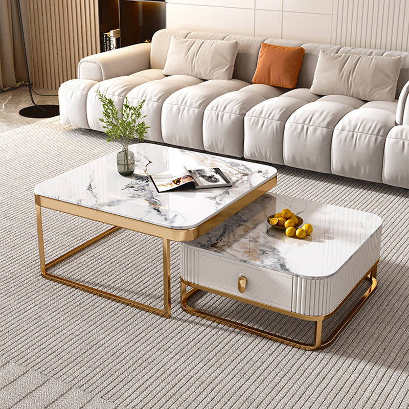 Glam Coffee Table Set Slate 2-Piece Coffee Cocktail Table with Drawer Clearhalo 'Coffee & Accent Tables' 'Coffee Tables' 'coffee_tables' 'furn' 'furn_coffee_tables' 'Furniture' 'Living Room Furniture' 6862211