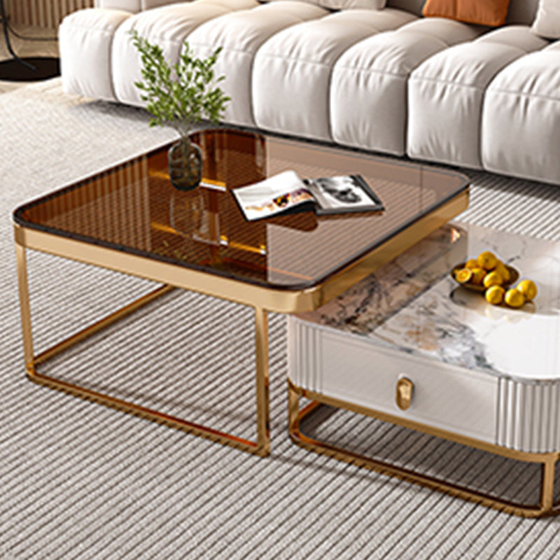 Glam Coffee Table Set Slate 2-Piece Coffee Cocktail Table with Drawer Clearhalo 'Coffee & Accent Tables' 'Coffee Tables' 'coffee_tables' 'furn' 'furn_coffee_tables' 'Furniture' 'Living Room Furniture' 6862212