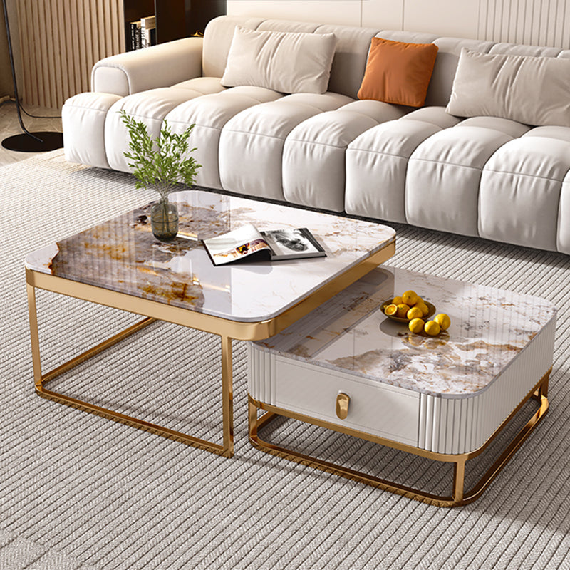 Glam Coffee Table Set Slate 2-Piece Coffee Cocktail Table with Drawer Clearhalo 'Coffee & Accent Tables' 'Coffee Tables' 'coffee_tables' 'furn' 'furn_coffee_tables' 'Furniture' 'Living Room Furniture' 6862213