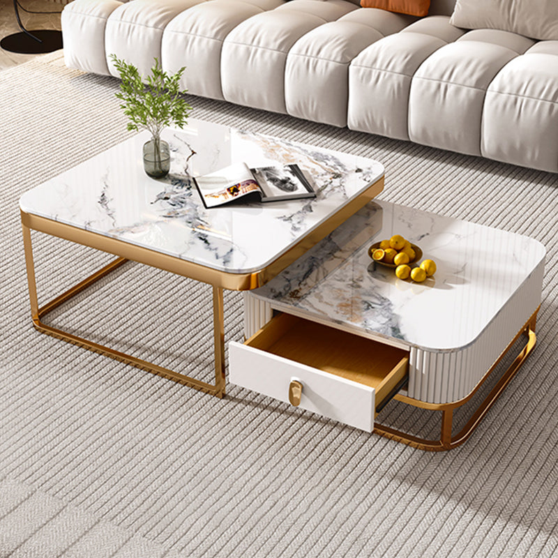 Glam Coffee Table Set Slate 2-Piece Coffee Cocktail Table with Drawer Clearhalo 'Coffee & Accent Tables' 'Coffee Tables' 'coffee_tables' 'furn' 'furn_coffee_tables' 'Furniture' 'Living Room Furniture' 6862214