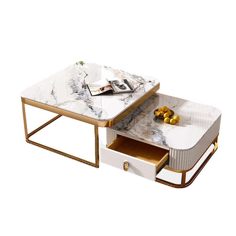 Glam Coffee Table Set Slate 2-Piece Coffee Cocktail Table with Drawer Clearhalo 'Coffee & Accent Tables' 'Coffee Tables' 'coffee_tables' 'furn' 'furn_coffee_tables' 'Furniture' 'Living Room Furniture' 6862220
