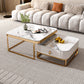 Glam Coffee Table Set Slate 2-Piece Coffee Cocktail Table with Drawer 31"L x 31"W x 16"H + 24"L x 24"W x 12"H White Gold Clearhalo 'Coffee & Accent Tables' 'Coffee Tables' 'coffee_tables' 'furn' 'furn_coffee_tables' 'Furniture' 'Living Room Furniture' 6862225