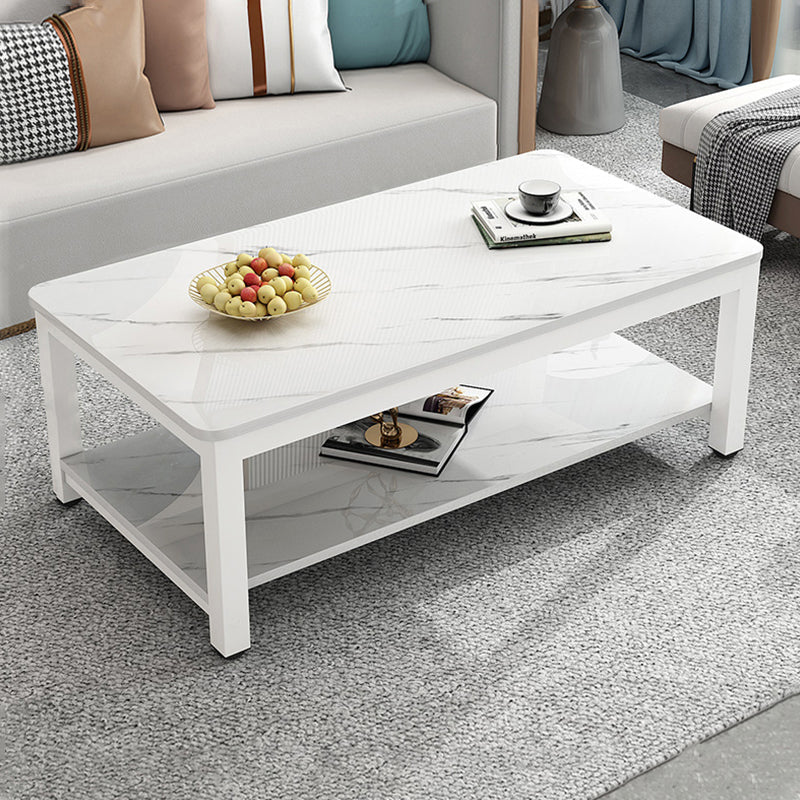 17"H Contemporary Coffee Table Rectangle White Coffee Cocktail Table White Storage Included Clearhalo 'Coffee & Accent Tables' 'Coffee Tables' 'coffee_tables' 'furn' 'furn_coffee_tables' 'Furniture' 'Living Room Furniture' 6862262