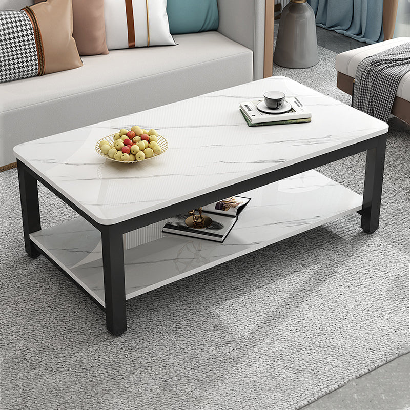 17"H Contemporary Coffee Table Rectangle White Coffee Cocktail Table Black Storage Included Clearhalo 'Coffee & Accent Tables' 'Coffee Tables' 'coffee_tables' 'furn' 'furn_coffee_tables' 'Furniture' 'Living Room Furniture' 6862263