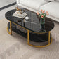 Glam Style Coffee Table Oval Slate Single Coffee Cocktail Table 47"L x 24"W x 18"H Gloss Black Shelves Included Clearhalo 'Coffee & Accent Tables' 'Coffee Tables' 'coffee_tables' 'furn' 'furn_coffee_tables' 'Furniture' 'Living Room Furniture' 6862354
