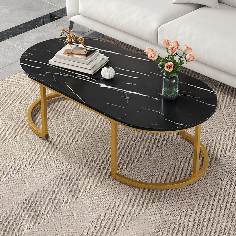 Glam Style Coffee Table Oval Slate Single Coffee Cocktail Table 47"L x 20"W x 18"H Black Shelves Not Included Clearhalo 'Coffee & Accent Tables' 'Coffee Tables' 'coffee_tables' 'furn' 'furn_coffee_tables' 'Furniture' 'Living Room Furniture' 6862358