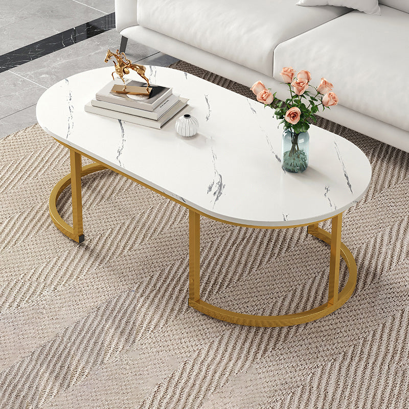 Glam Style Coffee Table Oval Slate Single Coffee Cocktail Table 39.5"L x 19.5"W x 18"H White Shelves Not Included Clearhalo 'Coffee & Accent Tables' 'Coffee Tables' 'coffee_tables' 'furn' 'furn_coffee_tables' 'Furniture' 'Living Room Furniture' 6862361