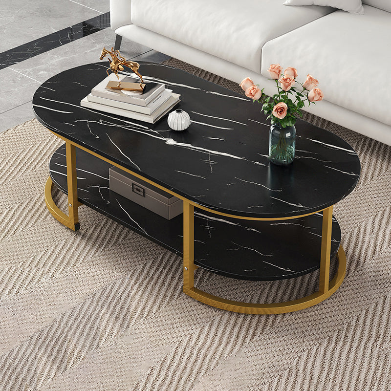Glam Style Coffee Table Oval Slate Single Coffee Cocktail Table 47"L x 24"W x 18"H Black Shelves Included Clearhalo 'Coffee & Accent Tables' 'Coffee Tables' 'coffee_tables' 'furn' 'furn_coffee_tables' 'Furniture' 'Living Room Furniture' 6862377