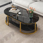 Glam Style Coffee Table Oval Slate Single Coffee Cocktail Table 39.5"L x 19.5"W x 18"H Gloss Black Shelves Included Clearhalo 'Coffee & Accent Tables' 'Coffee Tables' 'coffee_tables' 'furn' 'furn_coffee_tables' 'Furniture' 'Living Room Furniture' 6862378