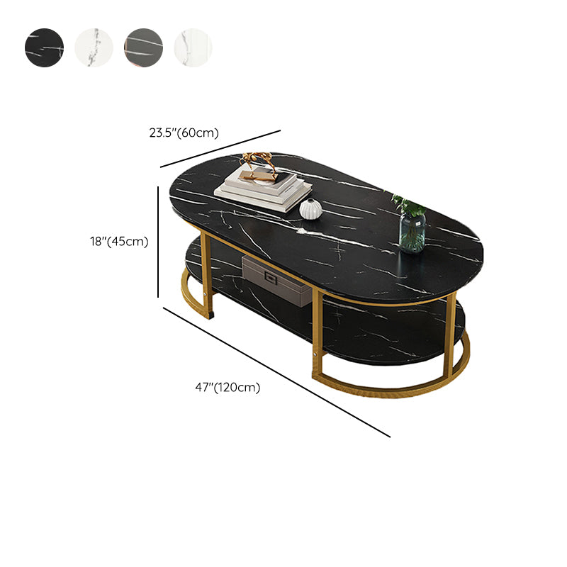 Glam Style Coffee Table Oval Slate Single Coffee Cocktail Table Clearhalo 'Coffee & Accent Tables' 'Coffee Tables' 'coffee_tables' 'furn' 'furn_coffee_tables' 'Furniture' 'Living Room Furniture' 6862381