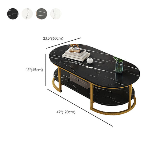 Glam Style Coffee Table Oval Slate Single Coffee Cocktail Table Clearhalo 'Coffee & Accent Tables' 'Coffee Tables' 'coffee_tables' 'furn' 'furn_coffee_tables' 'Furniture' 'Living Room Furniture' 6862381