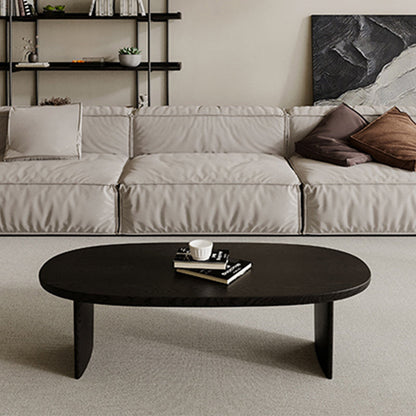 Solid Wood Single Coffee Table Modern Oval Cocktail Table with 2 Legs