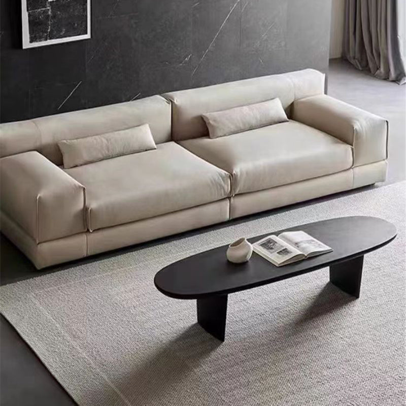 Solid Wood Single Coffee Table Modern Oval Cocktail Table with 2 Legs