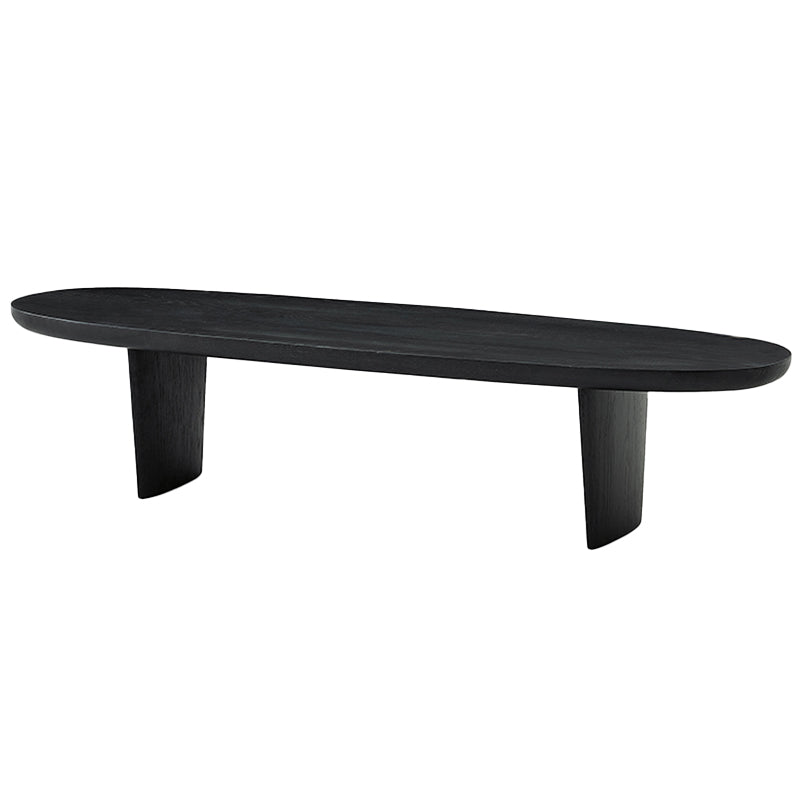 Solid Wood Single Coffee Table Modern Oval Cocktail Table with 2 Legs