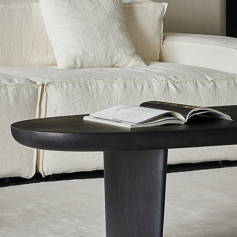 Solid Wood Single Coffee Table Modern Oval Cocktail Table with 2 Legs