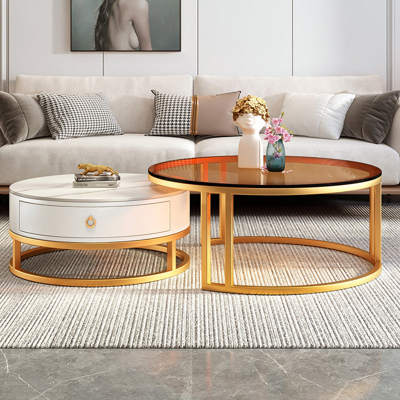 Round Nesting Coffee Table Set Frame Glass Coffee Table with Drawer Clearhalo 'Coffee & Accent Tables' 'Coffee Tables' 'coffee_tables' 'furn' 'furn_coffee_tables' 'Furniture' 'Living Room Furniture' 6862440