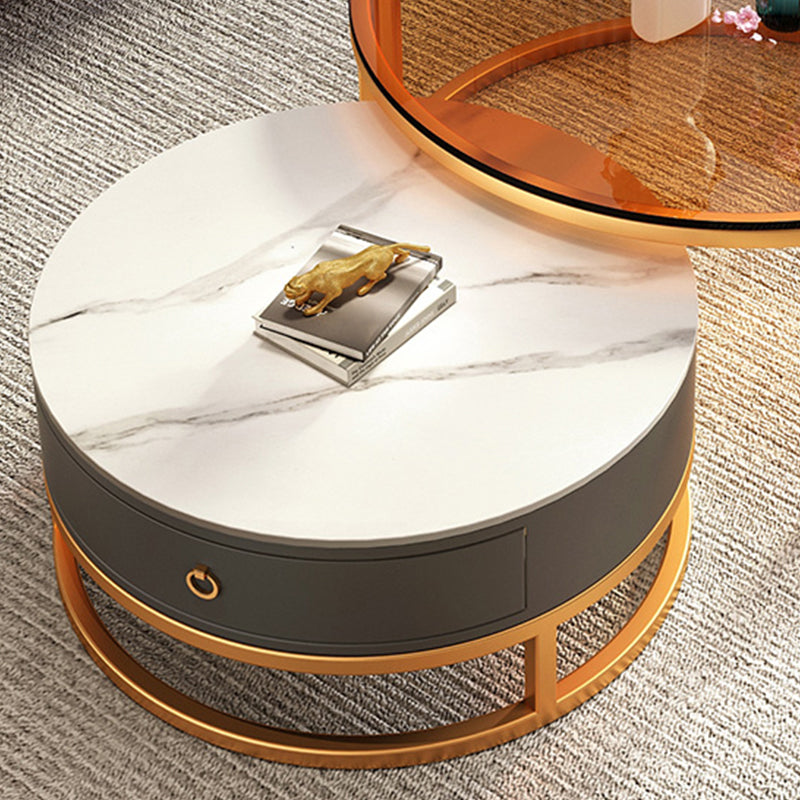 Round Nesting Coffee Table Set Frame Glass Coffee Table with Drawer Clearhalo 'Coffee & Accent Tables' 'Coffee Tables' 'coffee_tables' 'furn' 'furn_coffee_tables' 'Furniture' 'Living Room Furniture' 6862444