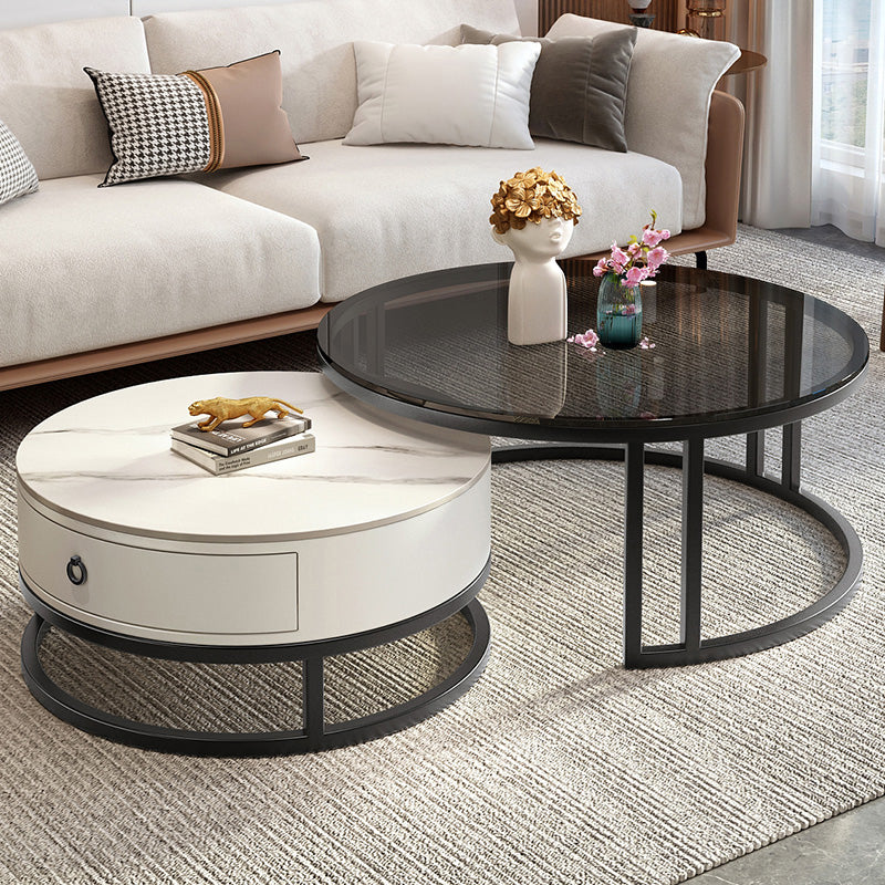 Round Nesting Coffee Table Set Frame Glass Coffee Table with Drawer Clearhalo 'Coffee & Accent Tables' 'Coffee Tables' 'coffee_tables' 'furn' 'furn_coffee_tables' 'Furniture' 'Living Room Furniture' 6862445