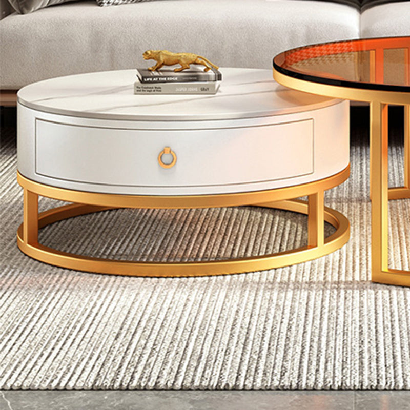 Round Nesting Coffee Table Set Frame Glass Coffee Table with Drawer Clearhalo 'Coffee & Accent Tables' 'Coffee Tables' 'coffee_tables' 'furn' 'furn_coffee_tables' 'Furniture' 'Living Room Furniture' 6862447