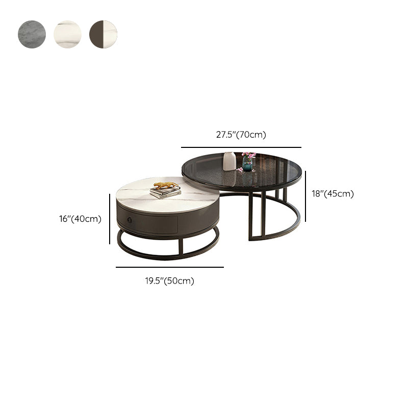 Round Nesting Coffee Table Set Frame Glass Coffee Table with Drawer Clearhalo 'Coffee & Accent Tables' 'Coffee Tables' 'coffee_tables' 'furn' 'furn_coffee_tables' 'Furniture' 'Living Room Furniture' 6862454
