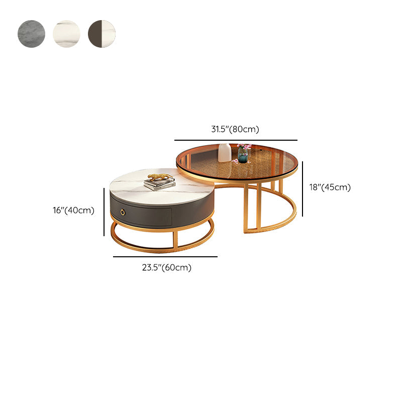 Round Nesting Coffee Table Set Frame Glass Coffee Table with Drawer Clearhalo 'Coffee & Accent Tables' 'Coffee Tables' 'coffee_tables' 'furn' 'furn_coffee_tables' 'Furniture' 'Living Room Furniture' 6862457