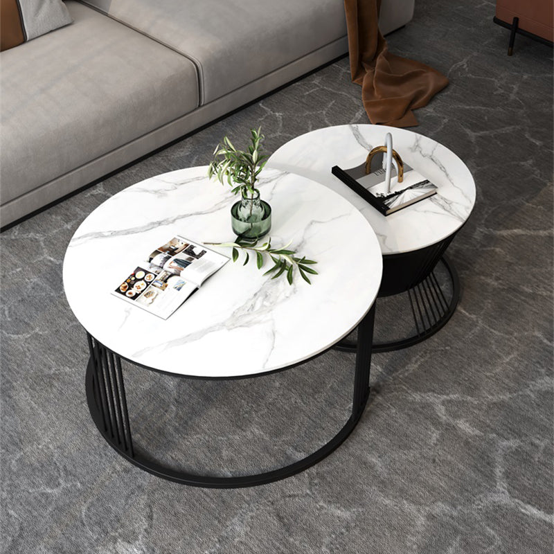 Contemporary Coffee Table Set Round White 2-Piece Coffee Cocktail Table Clearhalo 'Coffee & Accent Tables' 'Coffee Tables' 'coffee_tables' 'furn' 'furn_coffee_tables' 'Furniture' 'Living Room Furniture' 6862483