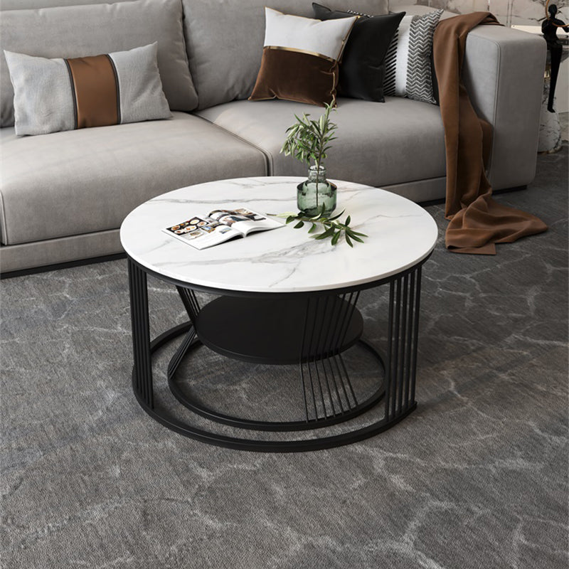 Contemporary Coffee Table Set Round White 2-Piece Coffee Cocktail Table Clearhalo 'Coffee & Accent Tables' 'Coffee Tables' 'coffee_tables' 'furn' 'furn_coffee_tables' 'Furniture' 'Living Room Furniture' 6862484